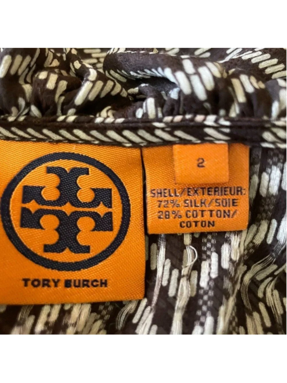 Tory Burch Brown & White Silk Blend Sheer Sleeveless Blouse 2